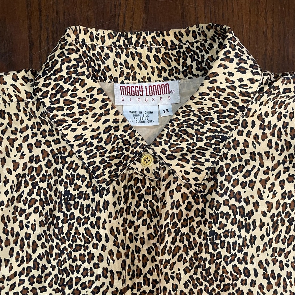 Vintage Maggy London Silk Leopard Print Blouse